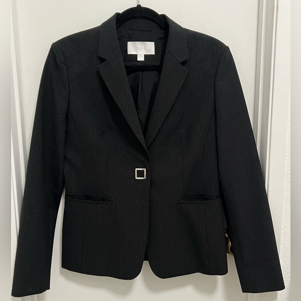 HUGO BOSS Women Black/White Stripes Blazer